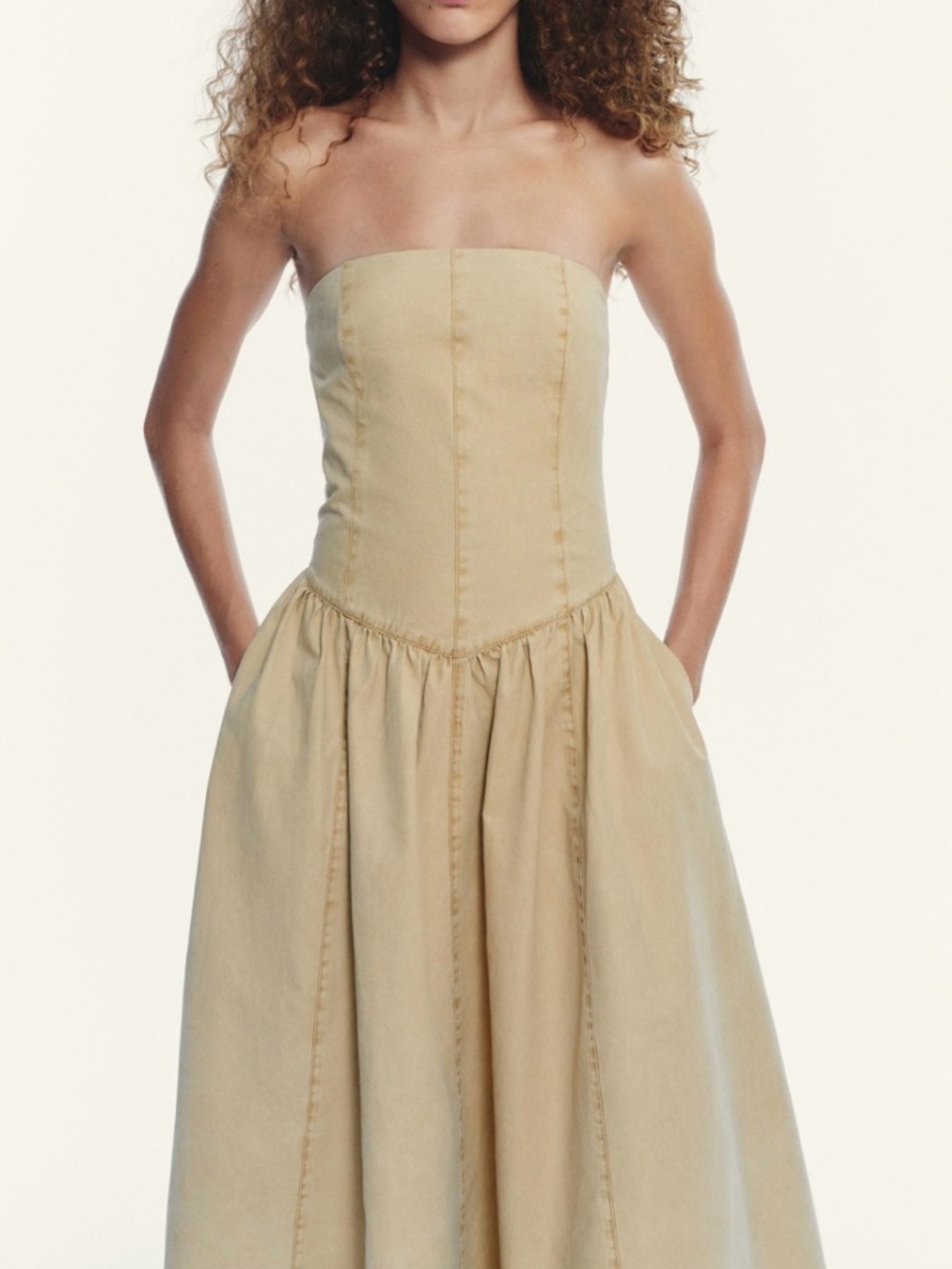 Zara strapless midi dress made of fabric with a washing effect - Picture 2 of 7